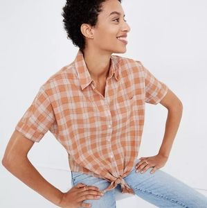 Short-Sleeve Tie-Front Top in Colwell Plaid